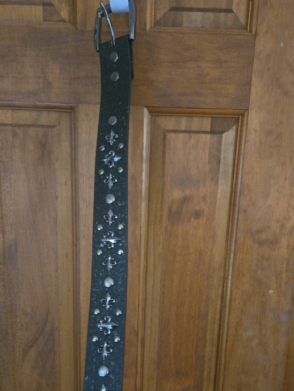 Black Studded Fleur-de-Lis Leather Belt